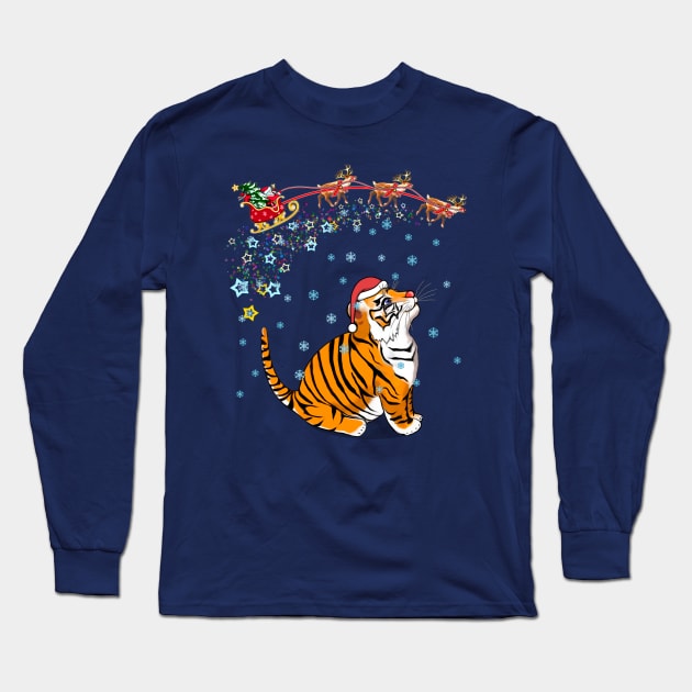 Christmas little tiger and Santa/ Year of the Tiger /New Year 2022/ Tiger 2022 Long Sleeve T-Shirt by SafSafStore